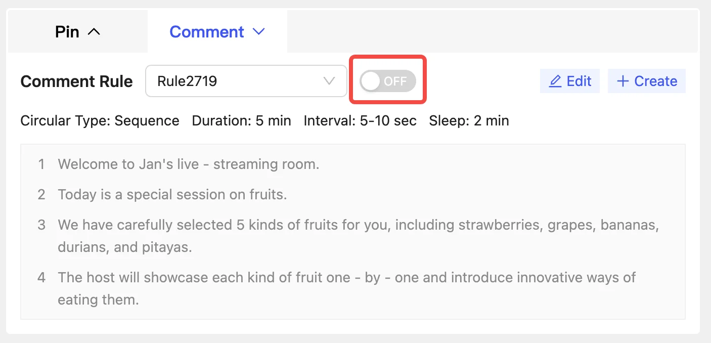 Enable the auto comment switch