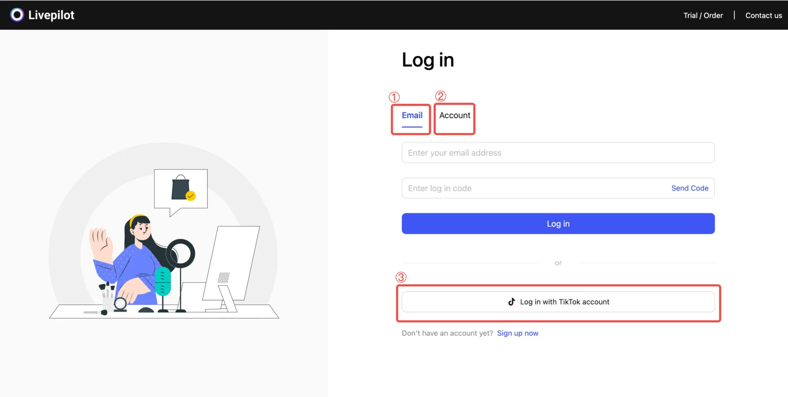 Login page