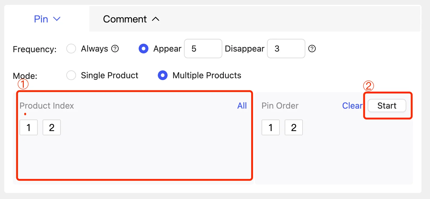 Select product order numbers
