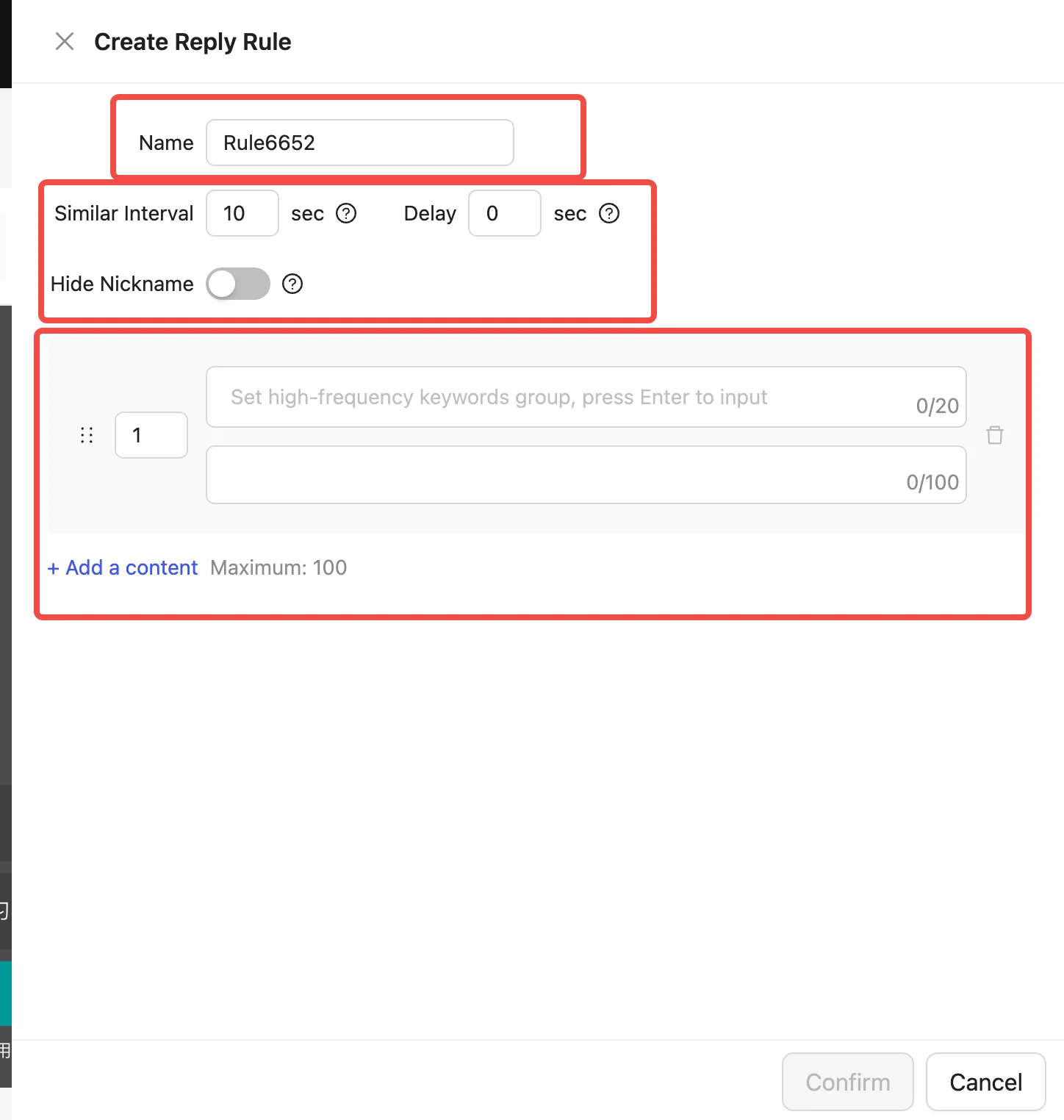 Set the reply group parameters